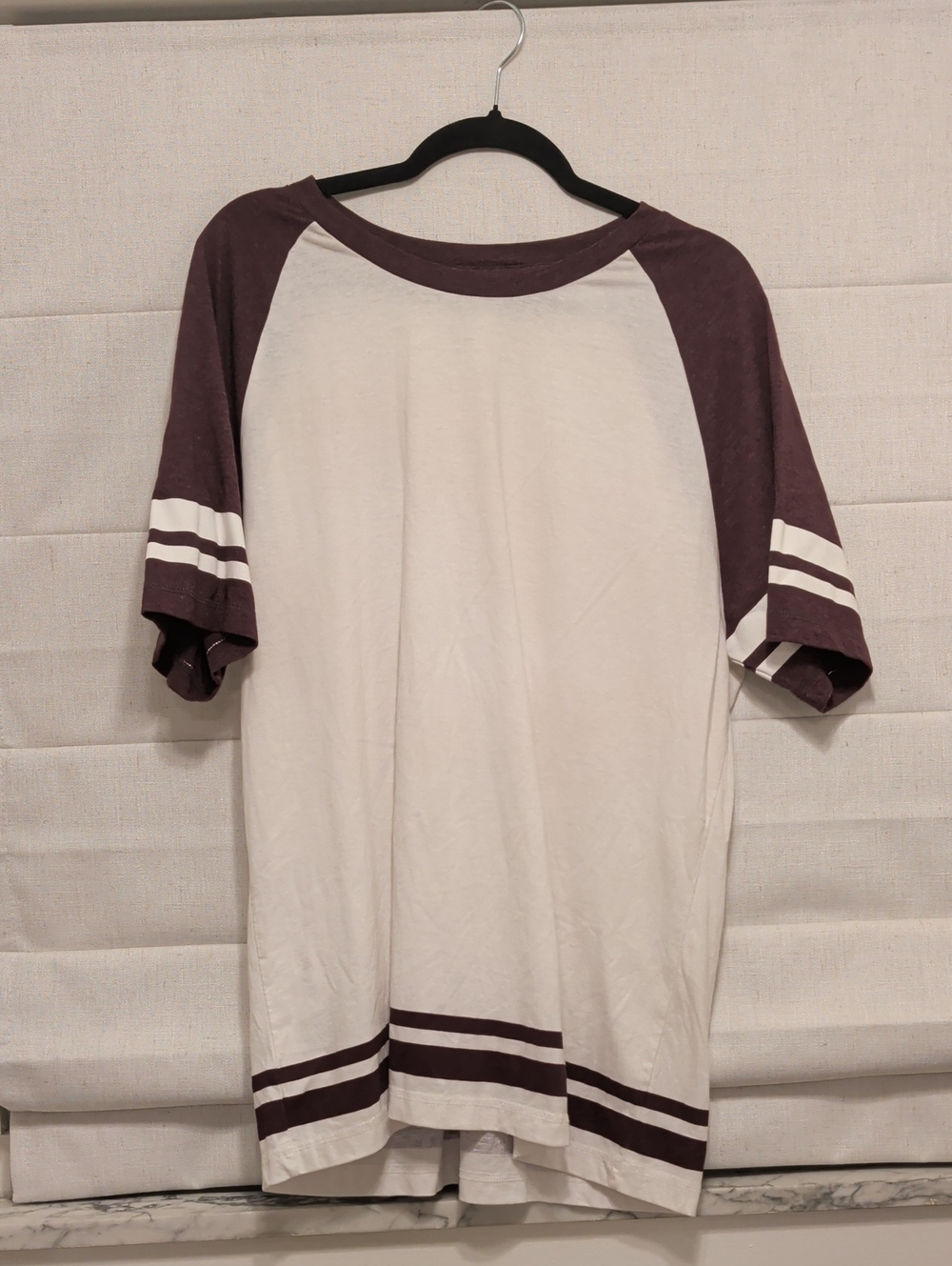 Cream Tee with Maroon Raglan Sleeves